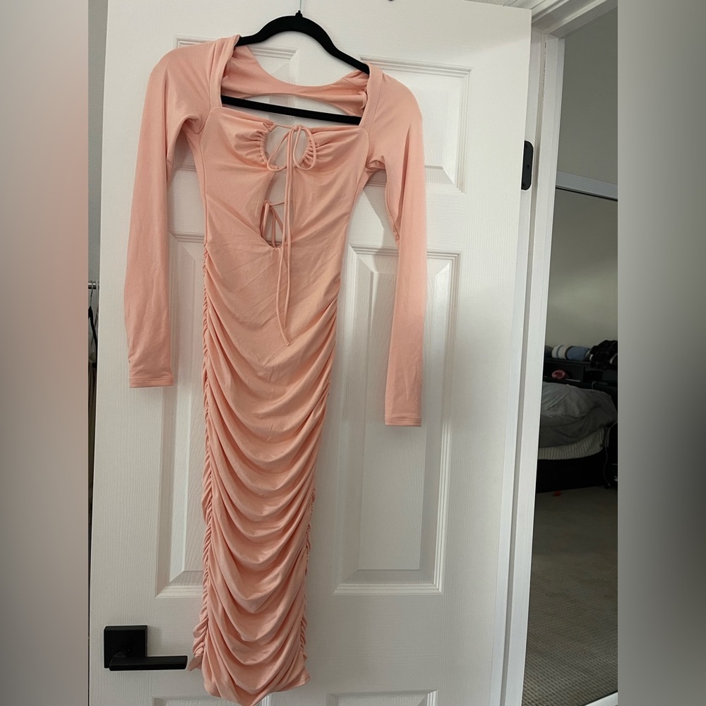 Oh Polly Blush Long Sleeve Ruched Dress